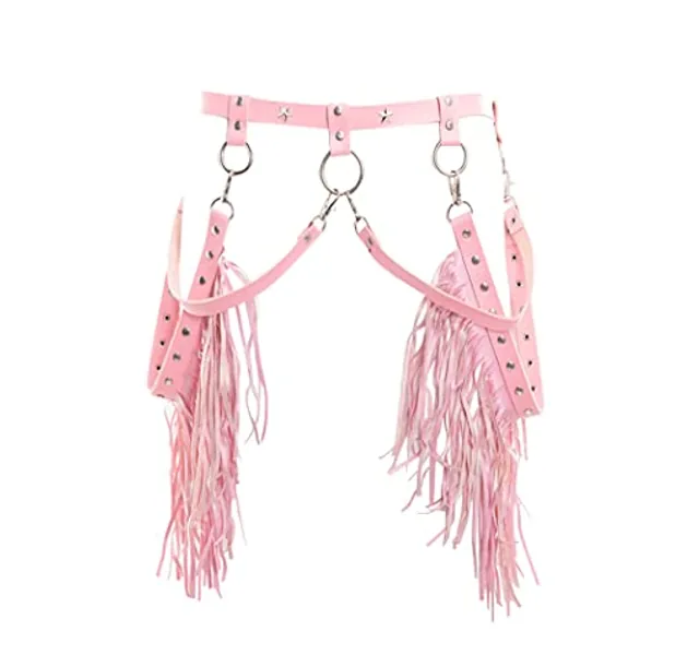 Women Body Harness Garter Punk Leather Waist Belts with Fringe Gothic Leg Tassel Belt for Dress Festival Dance Consume
