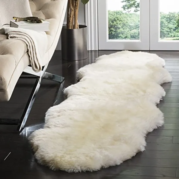 SAFAVIEH Sheep Skin Collection Runner Rug - 2' x 8', Natural & White, Handmade Rustic Glam Genuine Pelt, 3.4-inch Thick Ideal for High Traffic Areas in Living Room, Bedroom (SHS211A)