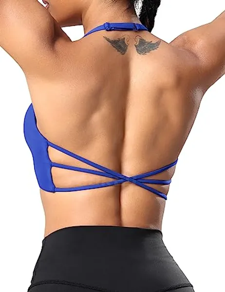 YEOREO Pearl Women's Sports Bra Strappy Criss Cross Back Bra Backless Removable Padded Yoga Crop Top