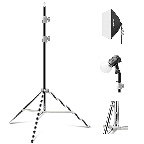 NEEWER 190cm Soporte de Luz Mejorado Soporte de Trípode Fotografía Plegable con Resorte de Acero Inoxidable con Juntas de Tubo para Luz de AnilloLED Strobe Flash Softbox, Carga Máxima 6,5kg,ST-190SS