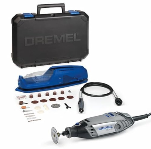 Dremel Multiherramienta 3000 130W, juego de 1 herramienta y 25 accesorios, velocidad de 10,000 a 33,000 RPM para corte, 3.2 mm, rectificado, grabado, pulido, afilado, limpieza, Negro, Azul, Plata - Con Eje Flexible y 25 Accesorios - Multiherramienta