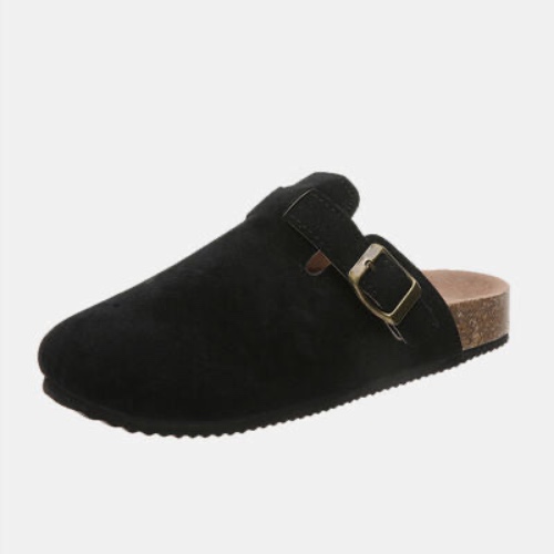Suede Closed Toe Buckle Slide - Black / 7