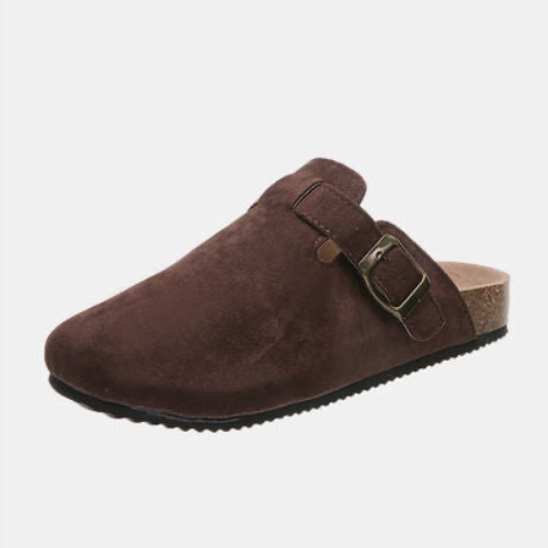 Suede Closed Toe Buckle Slide - Chocolate / 7