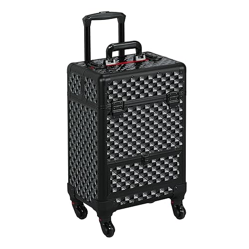 Yaheetech Alu Kosmetikkoffer Friseurkoffer Trolley Schminkoffer Beauty Case 34,3 x 24,2 x 55,5 cm schwarz - Schwarz+rot