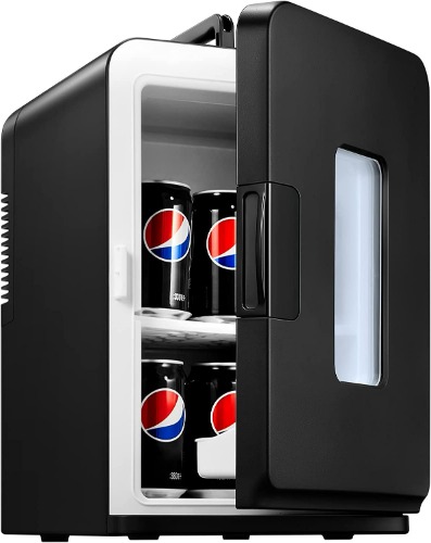 NORTHCLAN Mini Frigo de Chambre 15L/21 Canettes, 12V/220V Réfrigérateur Électrique avec ECO Mode Silencieux pour Chambre/Voiture, Garder Froid/Chaud, Glacière Portable de Beauté avec Étagère