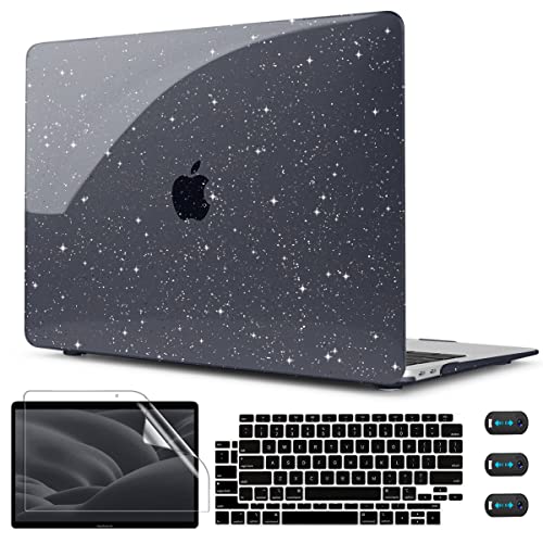 CISSOOK Baby Pink Case for MacBook Air 13 Inch A2337 M1 A2179 A1932 2021-2018 Release, Plastic Chalk Pink Hard Shell Cover with Keyboard Cover & Screen Protector for MacBook Air 13 with Touch ID 2021 - Sparkly Star Black