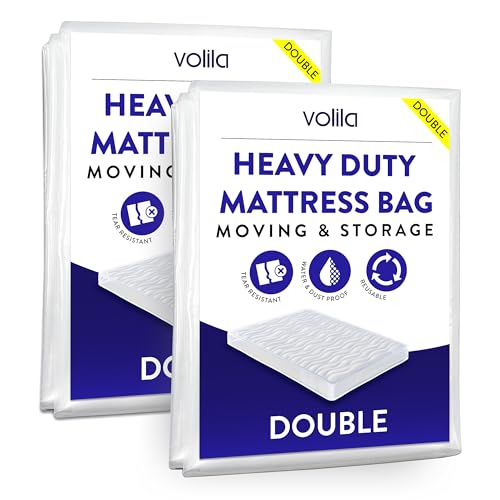 volila Double Mattress Bag - 2 Pack Waterproof Mattress Bags for Storage 230 x 170 x 30cm (92.5gsm) - Reusable Mattress Bags for Moving, Cover to Protect your Bed from Pest Damage, Stain, and Dust - Double - 2 Pack