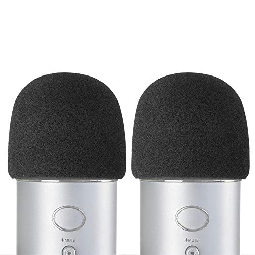 YOUSHARES Windscreen for Blue Yeti - Large Size Foam Cover Microphone Pop Filter for Blue Yeti, Yeti Pro and Other Large Microphones (2 Packs) - Black Foam 2pcs
