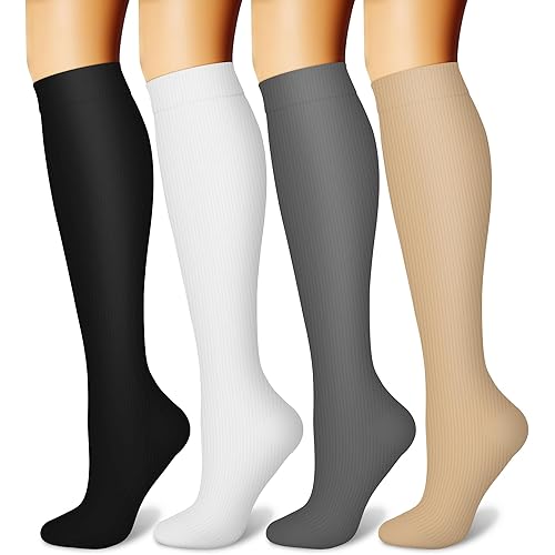 CHARMKING Compression Socks for Women and Men Circulation 4 Pairs 15-20 mmHg Best Support for Athletic Running Cycling - Small-Medium - 03 Black/White/Grey/Beige