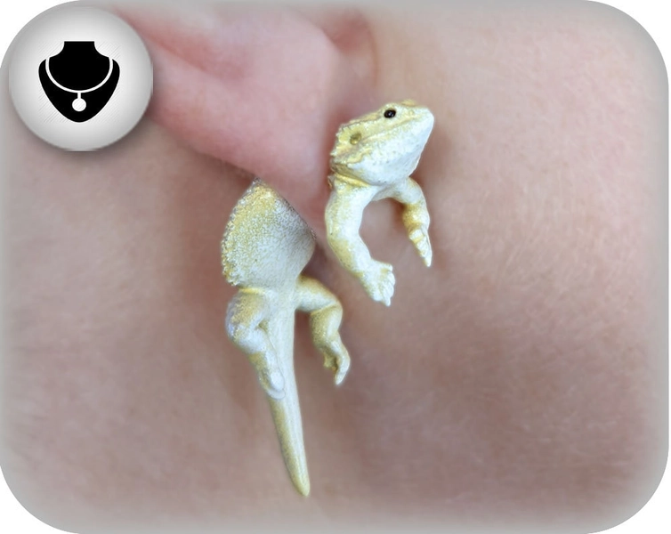 Hand Painted Bearded Dragon Earrings | 3D Printed