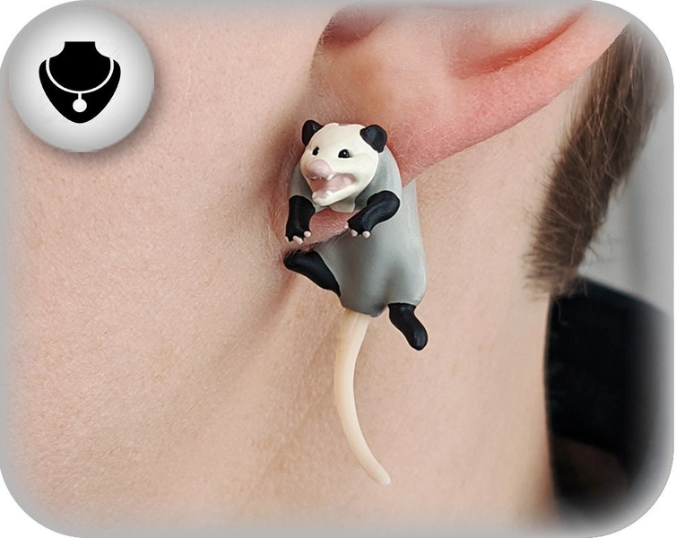 Hand Painted Opossum Earrings | 3D Printed | Custom Orders Available