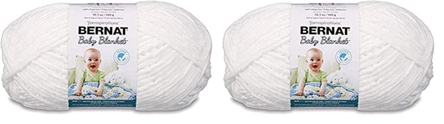 Bernat Baby Blanket BB White Yarn - 2 Pack of 10.5oz/300g - Polyester - #6 Super Bulky - 220 Yards - Knitting/Crochet - WHITE - 2 Pack