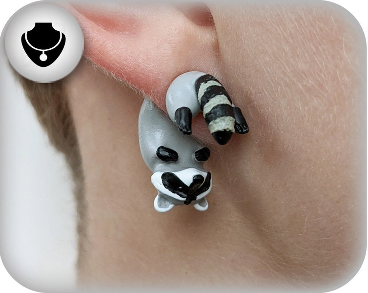 Hand Painted Raccoon Earrings | 3D Printed