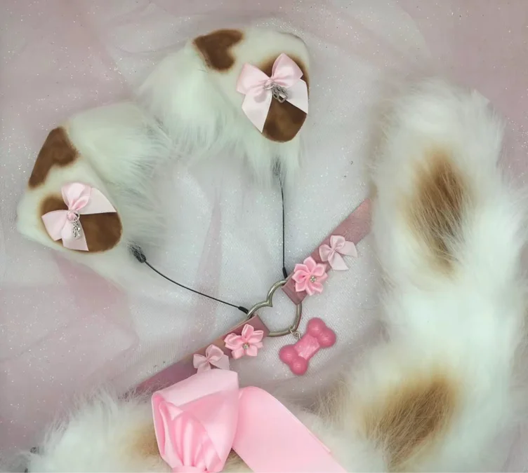 Brown white ear necklace Halloween costume kawaii goth - TikTok Shop