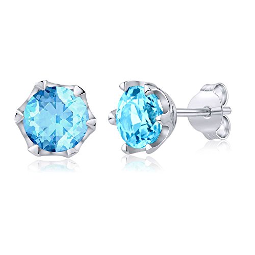 SILVEGO - JJJE1033TS - Boucles d'Oreilles - Argent 925/1000 - Véritable Topaze Swiss Bleue 6 mm