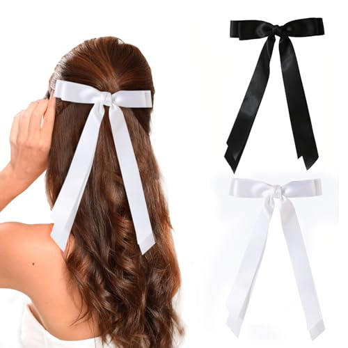 2 Stück Haarschleifen mit Schleifen, Haarspange Schleife Damen, Hair Accessories aus Polyesterfaser, Als Haar-Accessoire für Parteien, Geburtstage und Jubiläen!(Schwarz und Weiß)