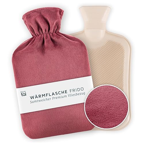 Blumtal bouillotte eau chaude douce - bouillottes 1,5 l - bouillotte eau chaude peluche - bouillotte regles douloureuses - bouillotte cervicales - bouillotte dos - housse bouillotte de couleur rose - Rose Poudré - Toison douce