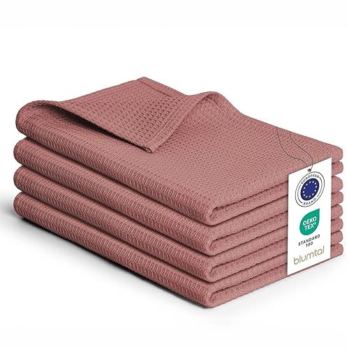 Blumtal® Torchon Cuisine 50x70 cm - Lot de 4 torchon Coton 100% - Torchons de Cuisine gaufrés Lavable en Machine à 60 °C - Torchon Main - Torchon Cuisine Vaisselle Absorbant - Chiffon Cuisine - Rose - 50x70cm (Lot de 4) - Rose