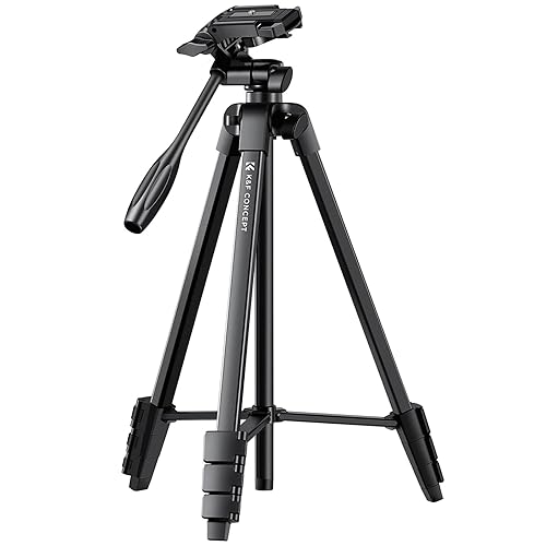 K&F CONCEPT 60'' Camera Phone Tripod Stand, 1.34 lbs Ultra Lightweight with Remote and Cellphone Holder, 360° Panorama, Cold Shoe Interface, Portable for Travel - B174A1