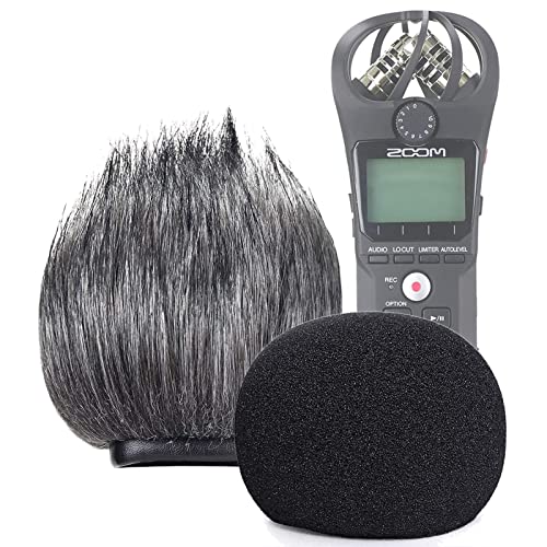 SUNMON Foam Pop Filter & Furry Windscreen Muff for Zoom H1n & H1 Handy Recorder, Outdoor Deadcat and Indoor Foam Cover Wind Shiled 2 Pack - H1 Foam & Furry Windscreen