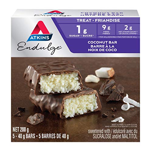 Atkins Endulge Bars - Coconut, 1g Sugar, Keto-Friendly, High Fibre - 5-Count - Chocolaty Coconut - Endulge Bars