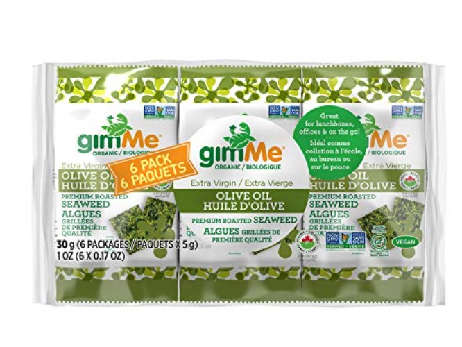 gimMe Organic Roasted Seaweed Sheets - Extra Virgin Olive Oil - .17 Oz 6 Count - Keto, Vegan, Gluten Free - Great Source of Iodine and Omega 3’s - Healthy On-The-Go Snack for Kids & Adults - Extra Virgin Olive Oil - 5 g (Pack of 6)