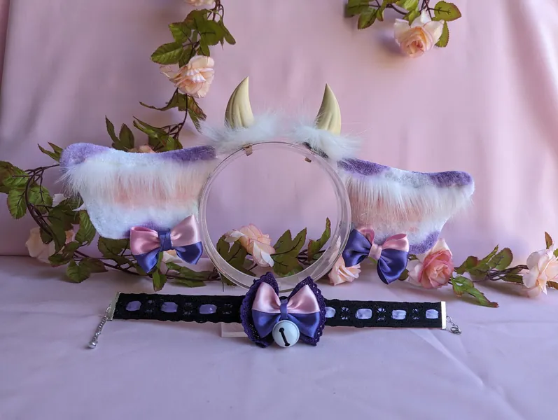 Purple cow ears with horns and collar 