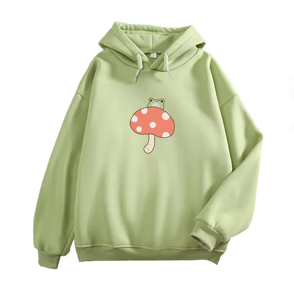 KEEVICI Women Cute Frog Sweatshirt Kawaii Mushroom Hoodie for Teen Girls Aesthetic Cottagecore Clothes Feminino Hoodies