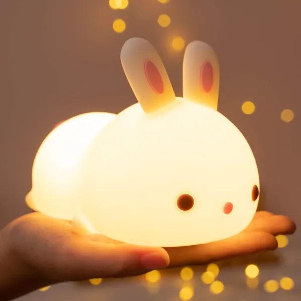 One Fire Night Light for Kids, Bunny Lamp Cute Gifts Teen Girl, 7 Colors Kids Night Light for Kids Room, Cute Kawaii Room Decor, Nursery Battery Toddler Baby Night Light Easter Bunny Cute Easter Gift