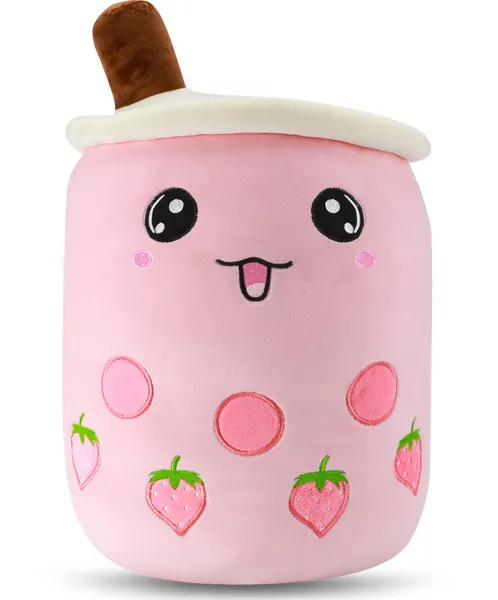 20 Inch Cute Strawberry Boba Plush Toy, Bubble Tea Stuffed Animals Plushie Pillow Home Super Soft Kawaii Hugging Plush Toys Best Gifts for Kids Girls
