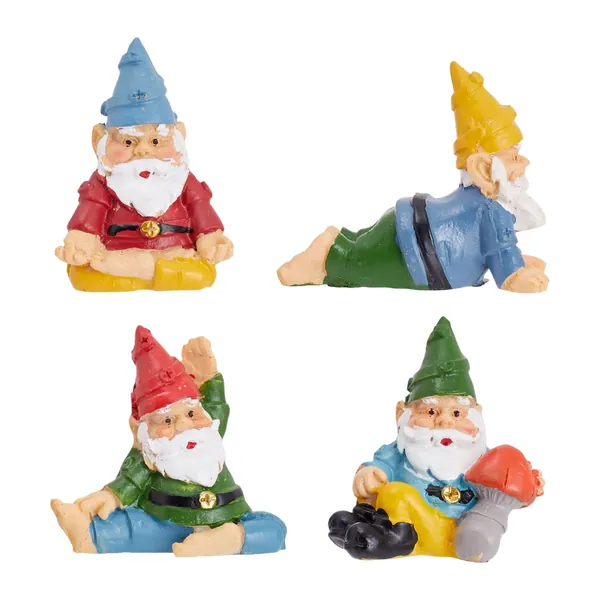 4 Pieces Mini Garden Gnome Statue Set in Funny Yoga Poses for Plant Pots Decor (2 in)