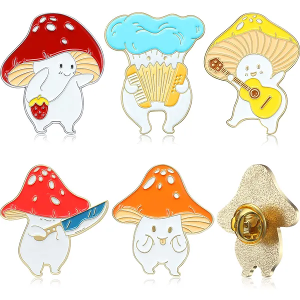 5 Pieces Enamel Pin Cute Mushroom Pins Lapel Badge Cartoon Plant Enamel Pin Set, Funny Button Pins Jewelry for Backpack Cloths Hats Decorations, 5 Styles