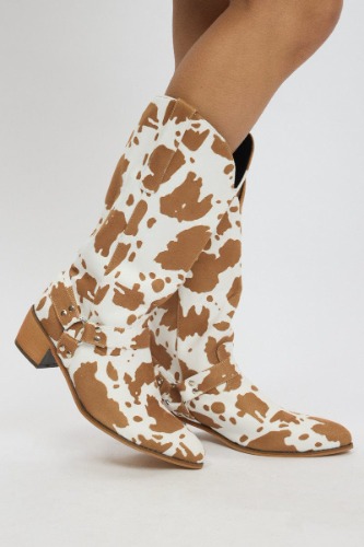 Multi Cow Print Cowboy Boots | 9