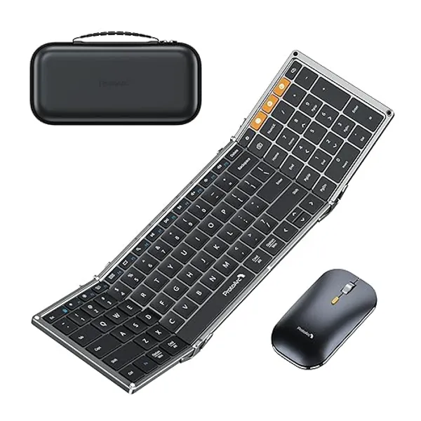 ProtoArc Foldable Keyboard and Mouse, XKM01 True Full-Size Folding Keyboard Mouse Combo for Business and Travel, 2.4G+Dual Bluetooth Portable Mouse Keyboard for Laptop iPads Tablets - Black Gray - Black Gray
