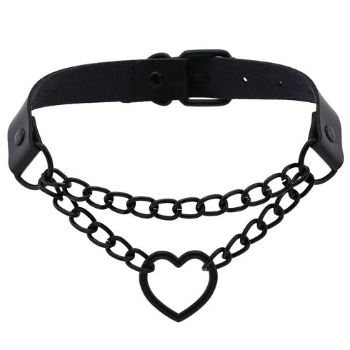 'Invocation' Black Goth Heart PU Leather Choker (16 colours) - Black