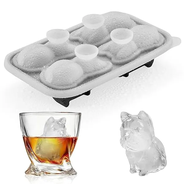 ACOOKEE French Bulldog Ice Cube Mold, 4 Hole Fun Shapes Large Frenchie Bull Dog Ice Cube Tray for Whiskey,Cocktail,Bourbon, Cute Novelty French Bulldog Gifts for Decor, BPA Free - French Bulldog