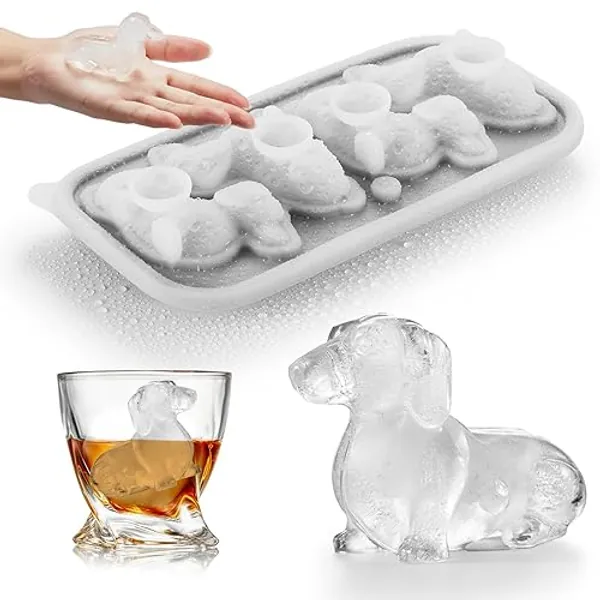 ACOOKEE 3D Dachshund Dog Ice Cube Mold, 4 Hole Fun Shapes Large Dachshund Dog Ice Cube Tray for Whiskey,Cocktail,Bourbon, Cute Novelty Dachshund Dog Gifts for Women, BPA Free - Dachshund Dog Ice Mold