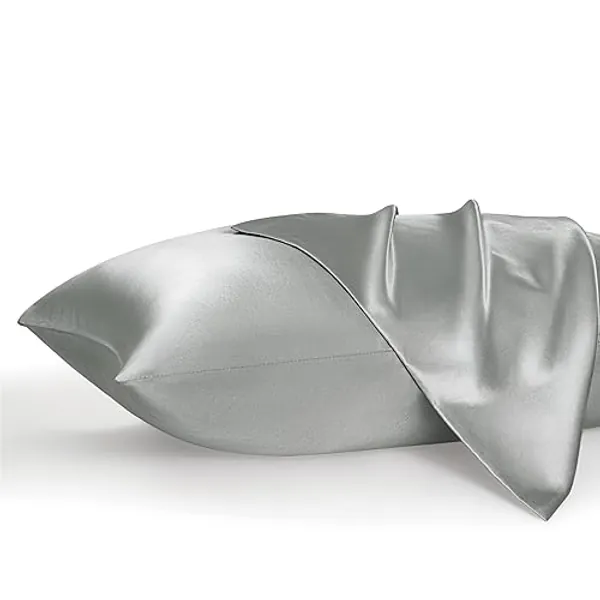 Bedsure Satin Pillowcases, Similar to Silk Pillow Cases Queen Size Set of 2, Pillow Case for Sleeping Women with Envelope Closure, Gifts for Women Men, Silver Grey, 20x30 Inches - Queen (20" x 30") - 01 - Silver Grey - 2