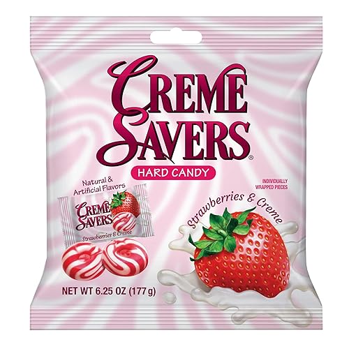 Creme Savers Strawberries and Creme Hard Candy | The Taste of Fresh Strawberries Swirled in Rich Cream | The Original Classic Brought To You By Iconic Candy | 6.25oz Bag - Strawberries and Creme - 6.25oz Bag