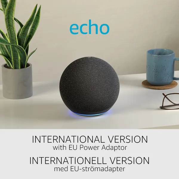 Echo (4:e generationen), internationell version | Med premiumljud, smart home hub och Alexa | Grafitgrå | Svenskt språk ej tillgängligt
