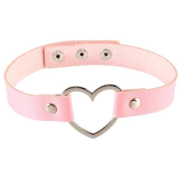 Vegan Leather Heart Collar - Pink
