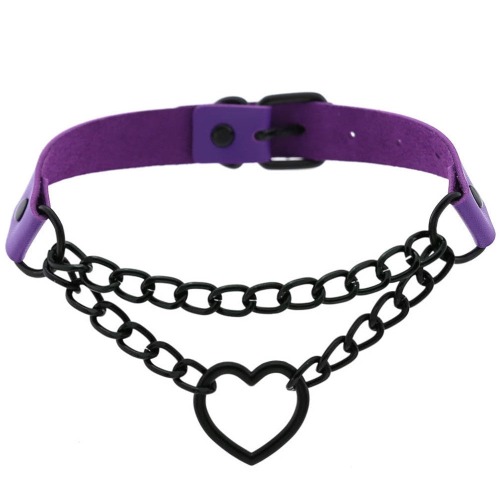 Pastel Goth Heart Choker - Purple