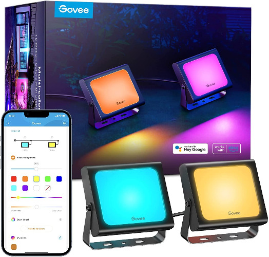 Govee Smart LED Strahler, RGBICWW WiFi Outdoor Strahler Funktioniert mit Alexa, 2700-6500K, dimmbares LED-licht mit Farbwechsel, IP66 wasserdicht, 2er Pack - 