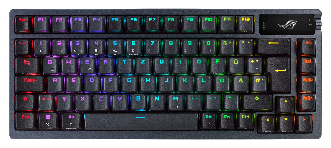 ASUS ROG Azoth RGB Gaming-Tastatur (dt. Layout, 75% Tastaturformfaktor, mechanische ROG NX-Switches, OLED-Display, mit Bluetooth® oder 2,4-GHz-RF Wireless, USB, Windows & MacOS-Modus, schwarz)
