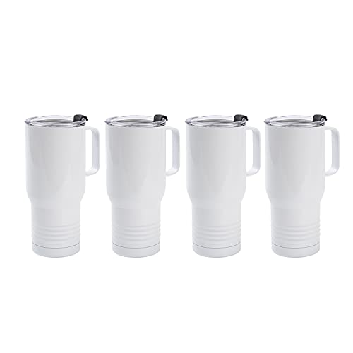 PYD Life Sublimation Tumbler Blanks 22 OZ White Stainless Steel Coffee Travel Tumbler Car Cups with Handle and Lid Sublimation Mugs Cups for Cricut Mug Press Machine Sublimation Print 4 Pack - 22 OZ 650 ML with Handle
