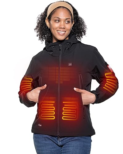 DEWBU Heated Jacket for Women with 12V Battery Pack Winter Outdoor Soft Shell Electric Heating Coat - Medium - Black