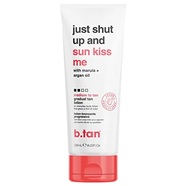 b.tan Medium Gradual Self Tanning Lotion | Just Shut Up and Sun Kiss Me Everyday Glow Lotion - Develop a Bronzed Glow, Infused With Marula + Argan Oil, Vegan, Cruelty & Paraben Free, 236ml
