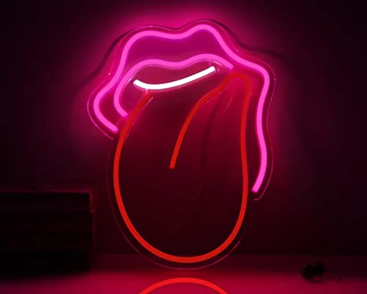 Lips Neon Signs for Wall Decor, Flame Big Tongue Dimmable USB Powered LED Neon Light Decorations for Bedroom, Bar, Beer Pub, Club, Hotel & Party (15.7'' x 11.8'')