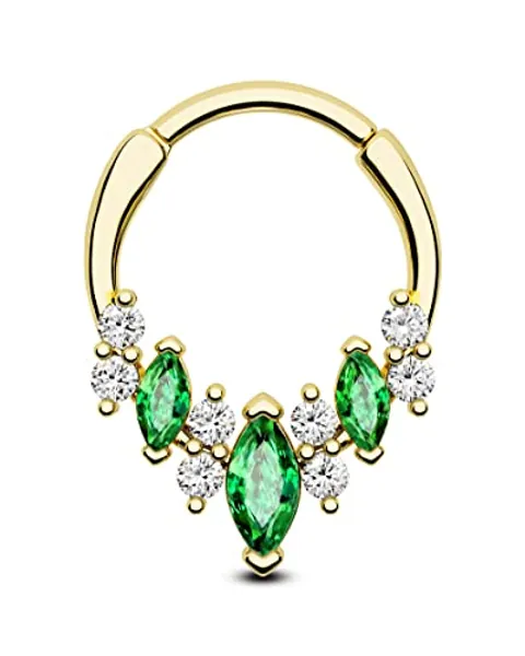 COCHARM Emerald 16G Septum Rings Teardrop Septum Jewelry Dainty Daith Earrings for Women Sparkly Daith Septum Piercing Jewelry Stainless Steel