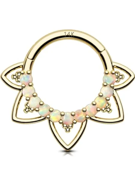 OUFER 16G Daith Piercing Jewelry, 14K Solid Gold Daith Earrings, Clear CZ Design Daith Hoop Earring, Helix Cartilage Septum Piercing Jewelry